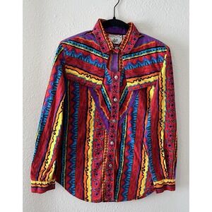 Vintage 90s Arroyo Button Up Shirt Women's Med Western Cowgirl Key Hole Funky